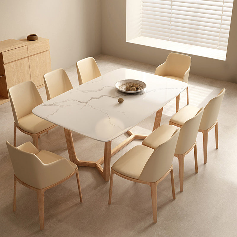 Solid Wood Base Dining Table Rectangle Dining Table with Trestle Base