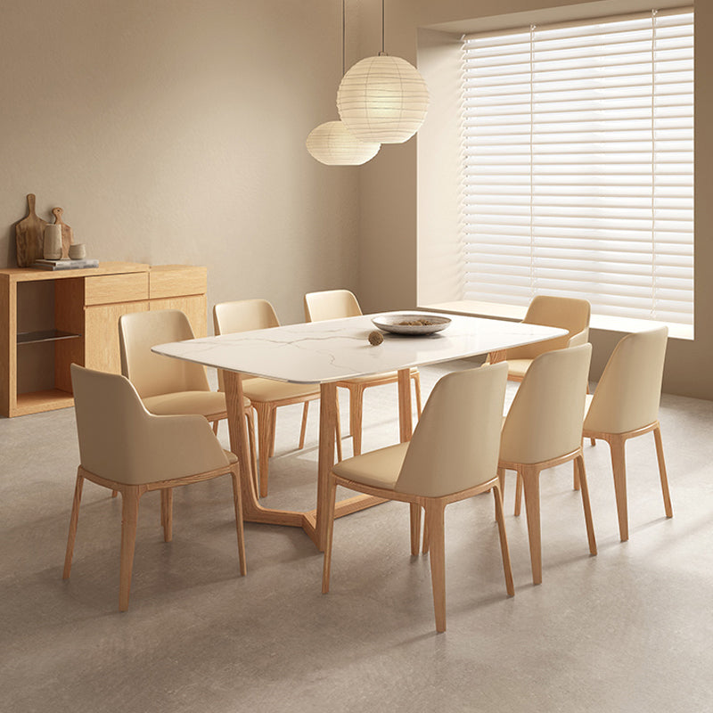 Solid Wood Base Dining Table Rectangle Dining Table with Trestle Base