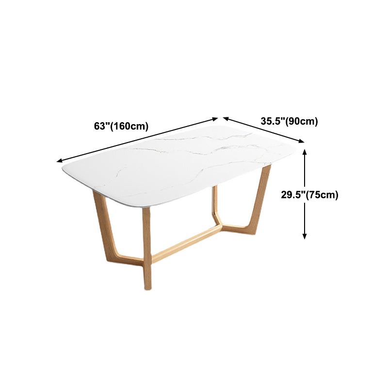 Solid Wood Base Dining Table Rectangle Dining Table with Trestle Base