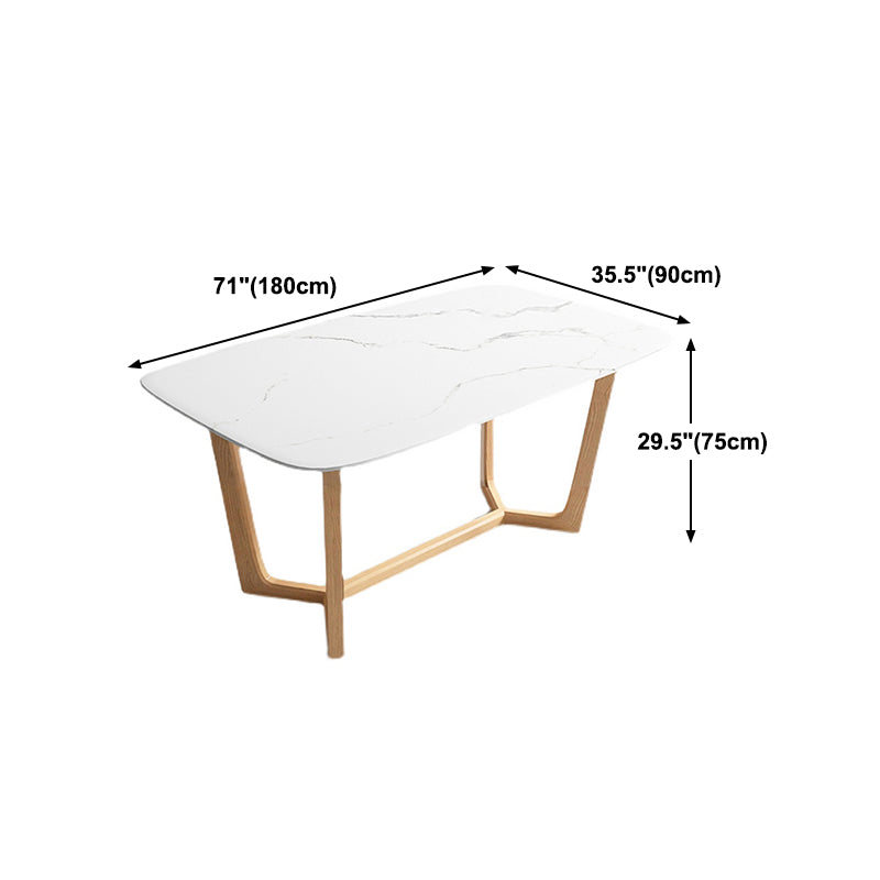 Solid Wood Base Dining Table Rectangle Dining Table with Trestle Base
