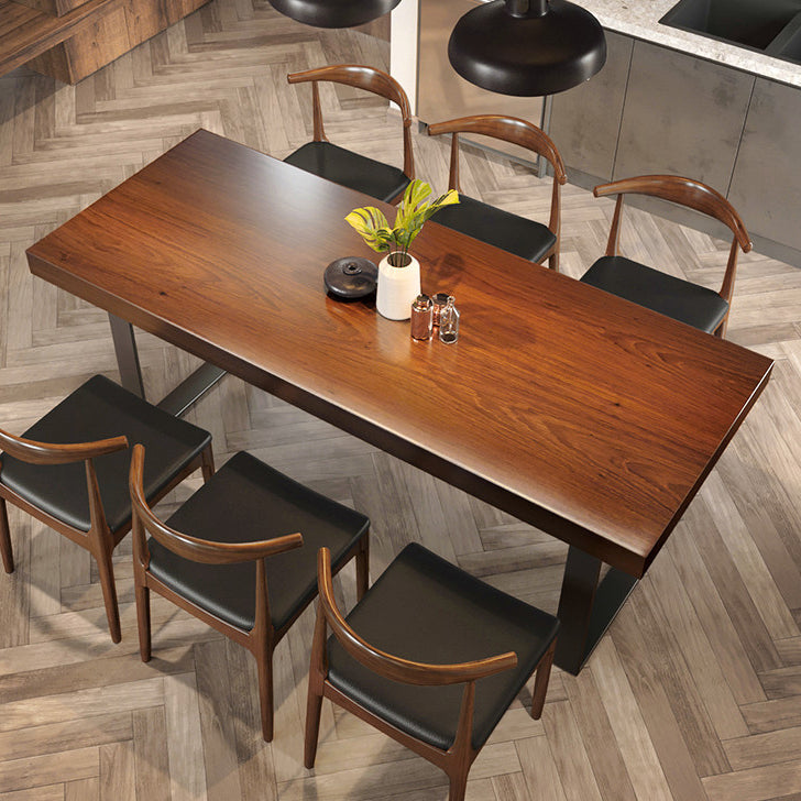 Wood Top Dining Table Industrial Rectangle Table with Sled Base in Black