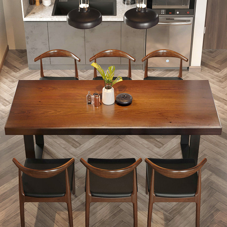 Wood Top Dining Table Industrial Rectangle Table with Sled Base in Black