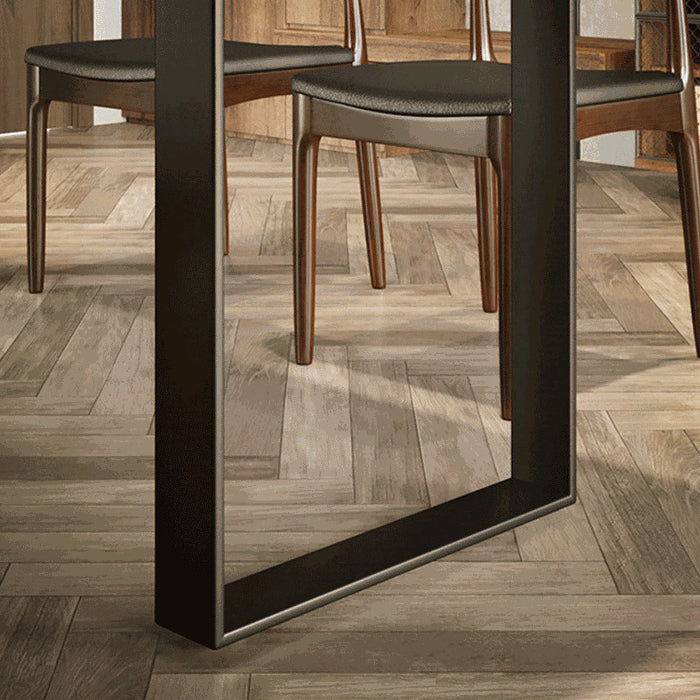 Wood Top Dining Table Industrial Rectangle Table with Sled Base in Black