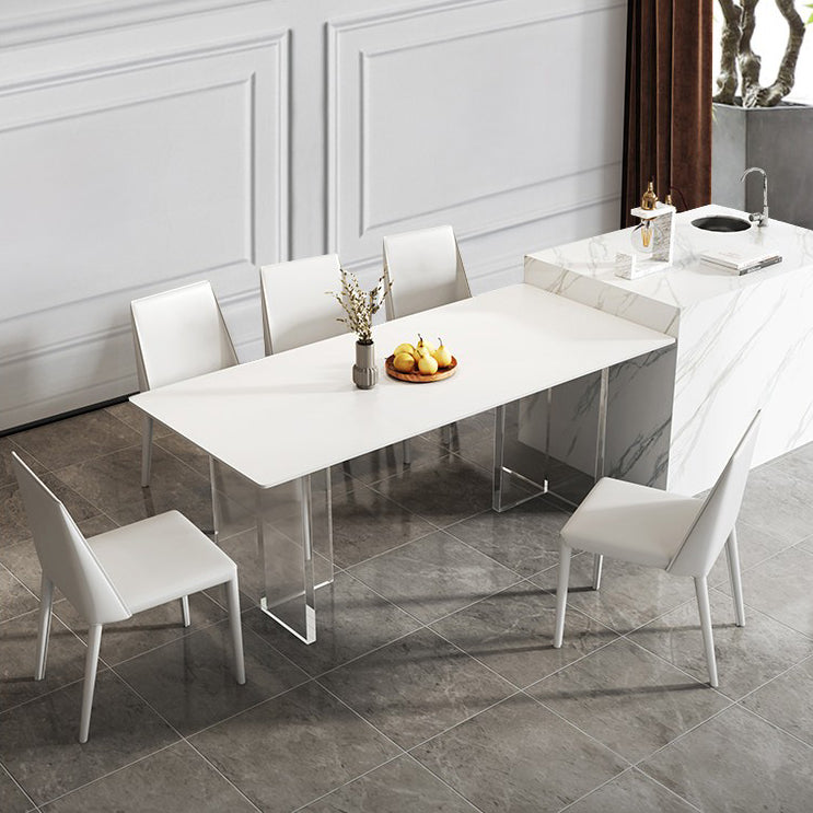 Rectangular Stone Dining Table Modern White-black Furniture with Acrylic Double Pedestal