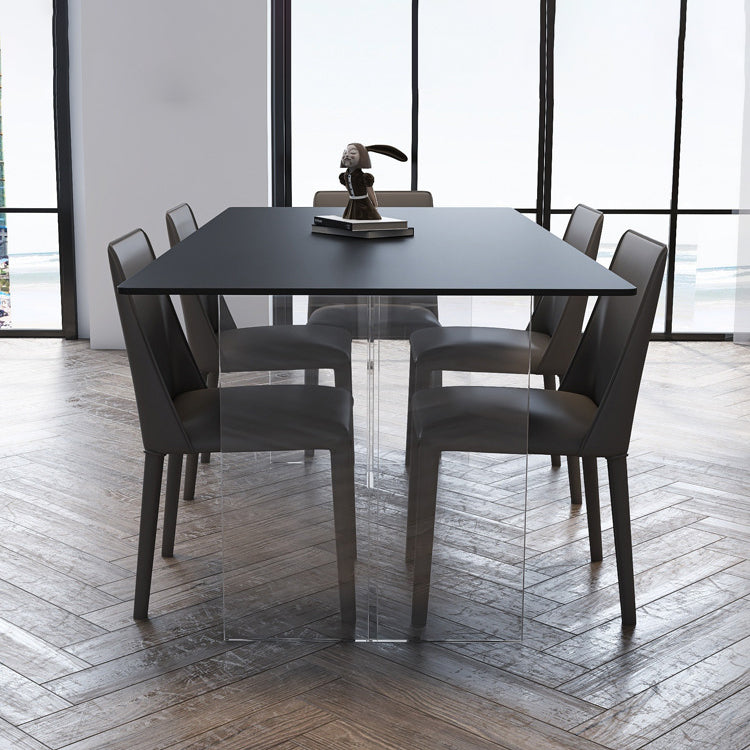 Rectangular Stone Dining Table Modern White-black Furniture with Acrylic Double Pedestal