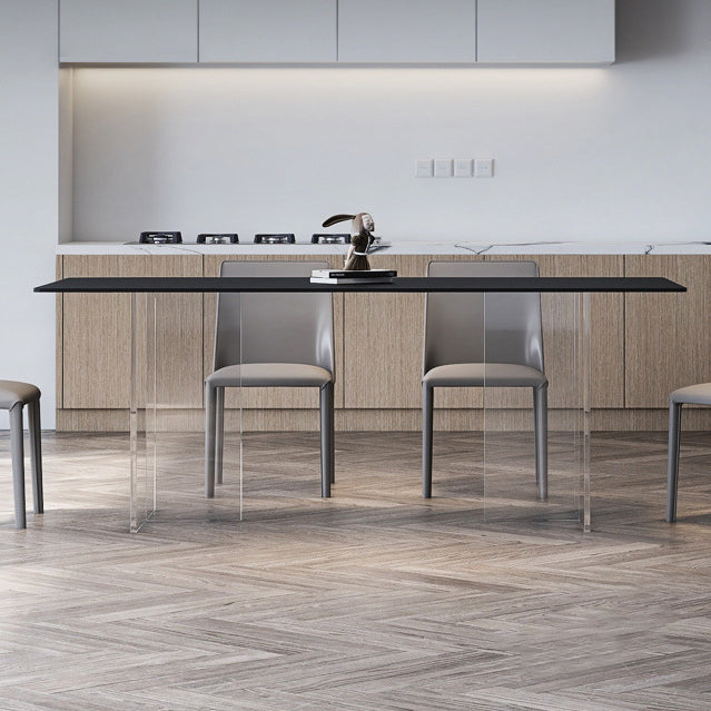 Rectangular Stone Dining Table Modern White-black Furniture with Acrylic Double Pedestal