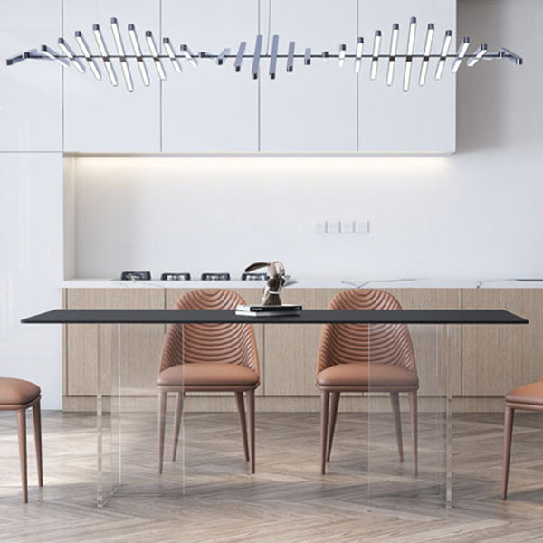 Rectangular Stone Dining Table Modern White-black Furniture with Acrylic Double Pedestal