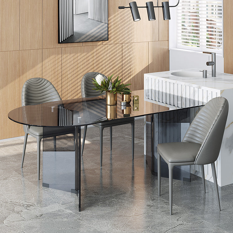 Tempered Glass Top Dining Table Free Form Dining Table with Double Pedestal