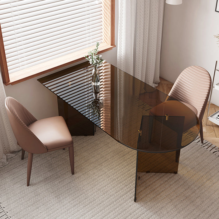 Tempered Glass Top Dining Table Free Form Dining Table with Double Pedestal