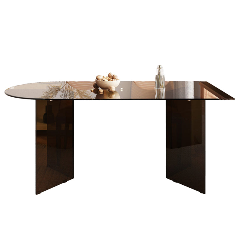 Tempered Glass Top Dining Table Free Form Dining Table with Double Pedestal