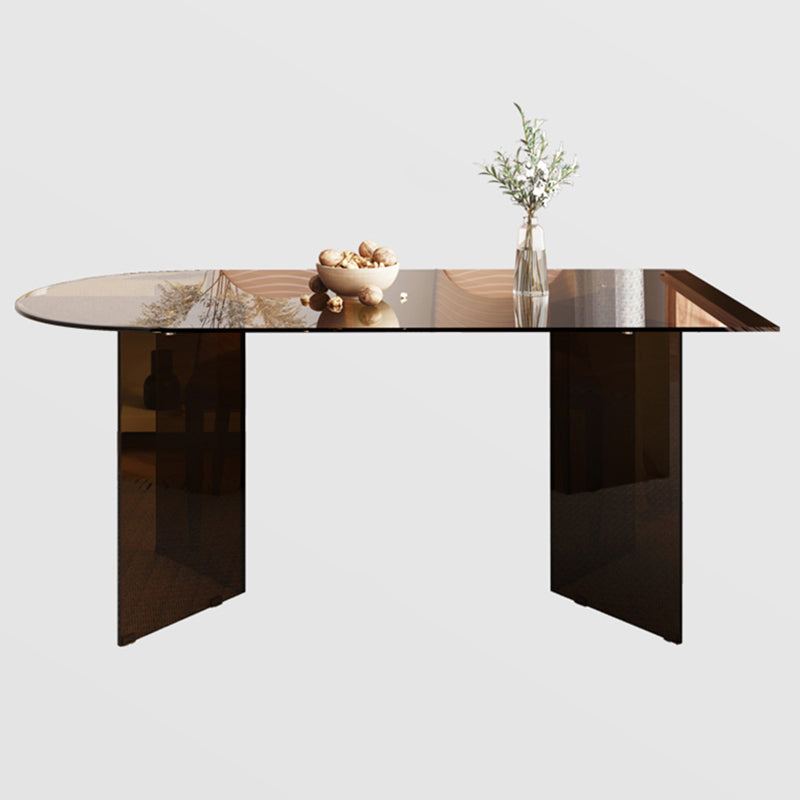 Tempered Glass Top Dining Table Free Form Dining Table with Double Pedestal