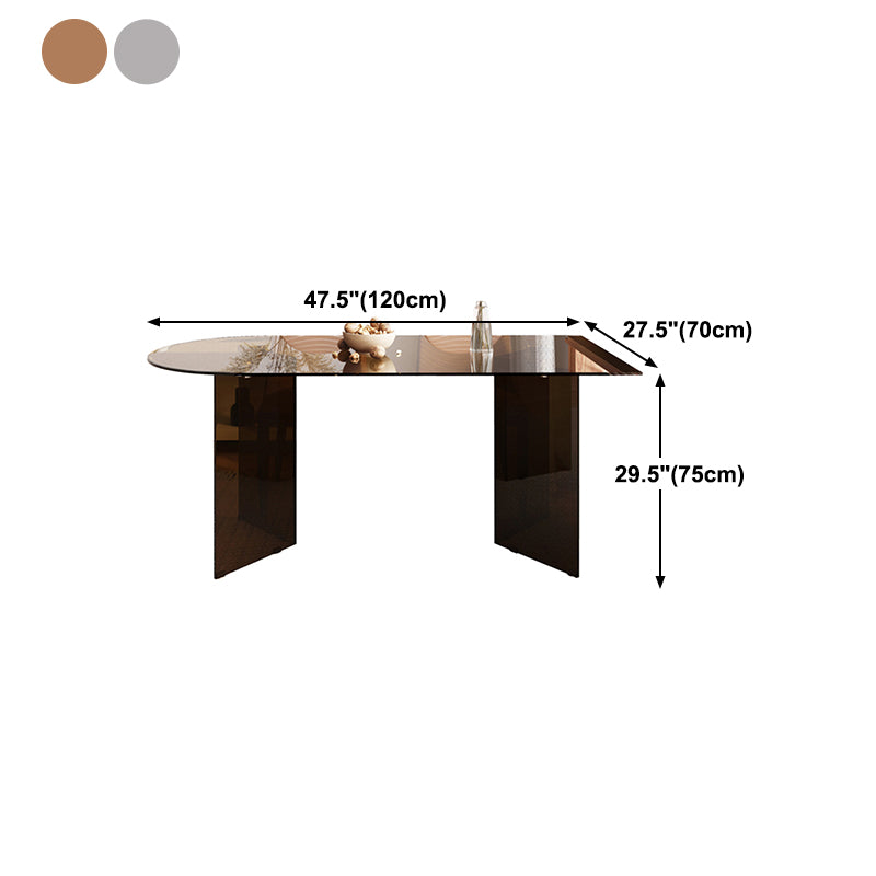 Tempered Glass Top Dining Table Free Form Dining Table with Double Pedestal