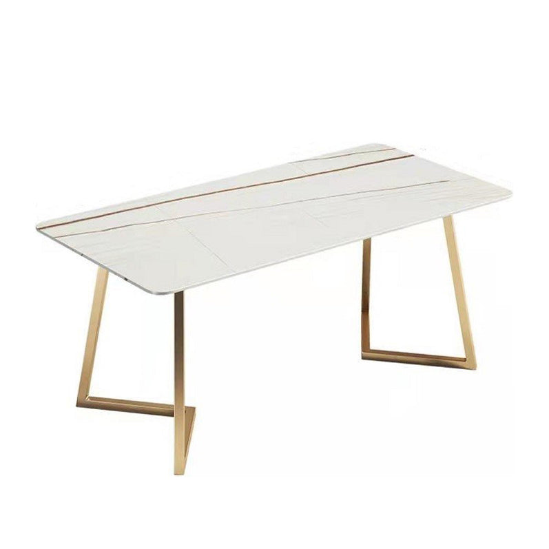 Stone Top Dining Table Industrial Rectangle Table with Sled Base