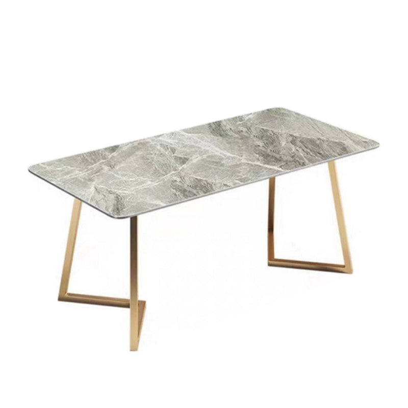 Stone Top Dining Table Industrial Rectangle Table with Sled Base