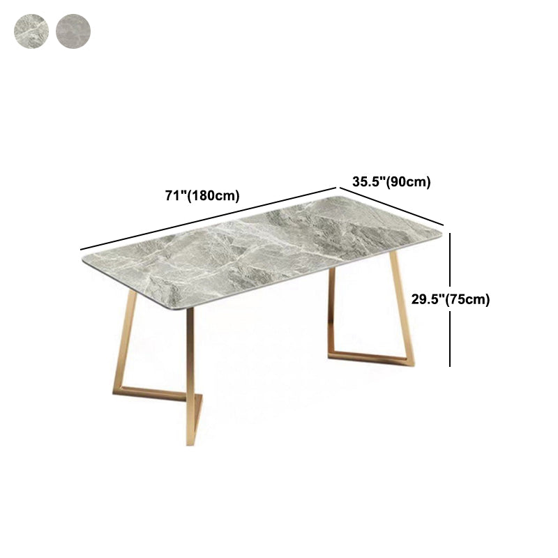 Stone Top Dining Table Industrial Rectangle Table with Sled Base