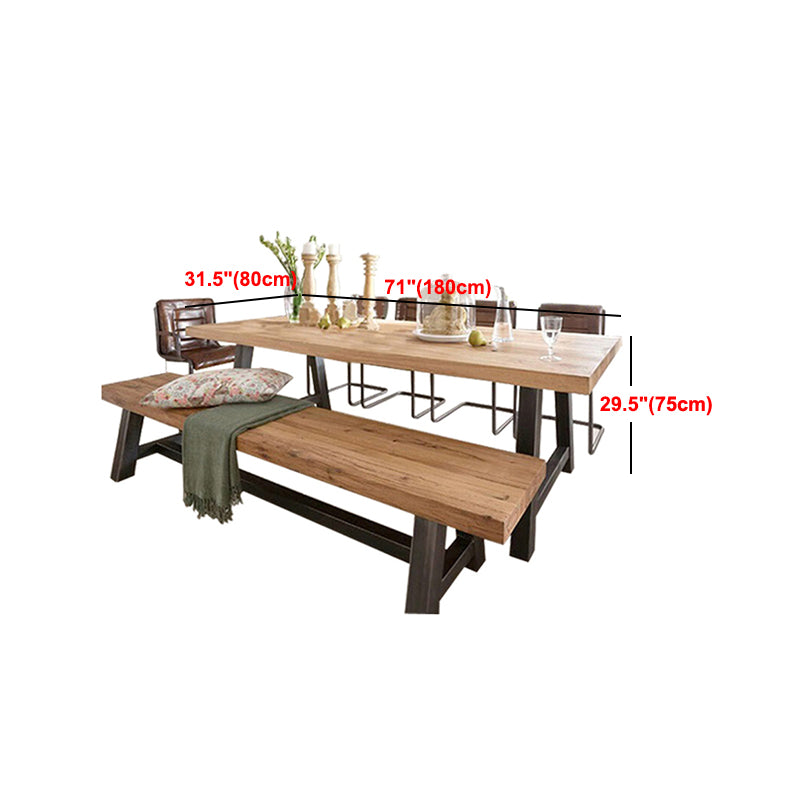 Solid Wood Top Dining Table Industrial Rectangle Table with Trestle Base in Black