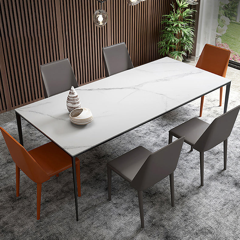 Rectangular Stone Dining Table Modern 4 Legs Furniture in Matte Finish for Indoor