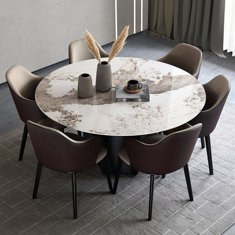 Round Dining Table Modern Stone Top Dining Table with Solid Wood Pedestal