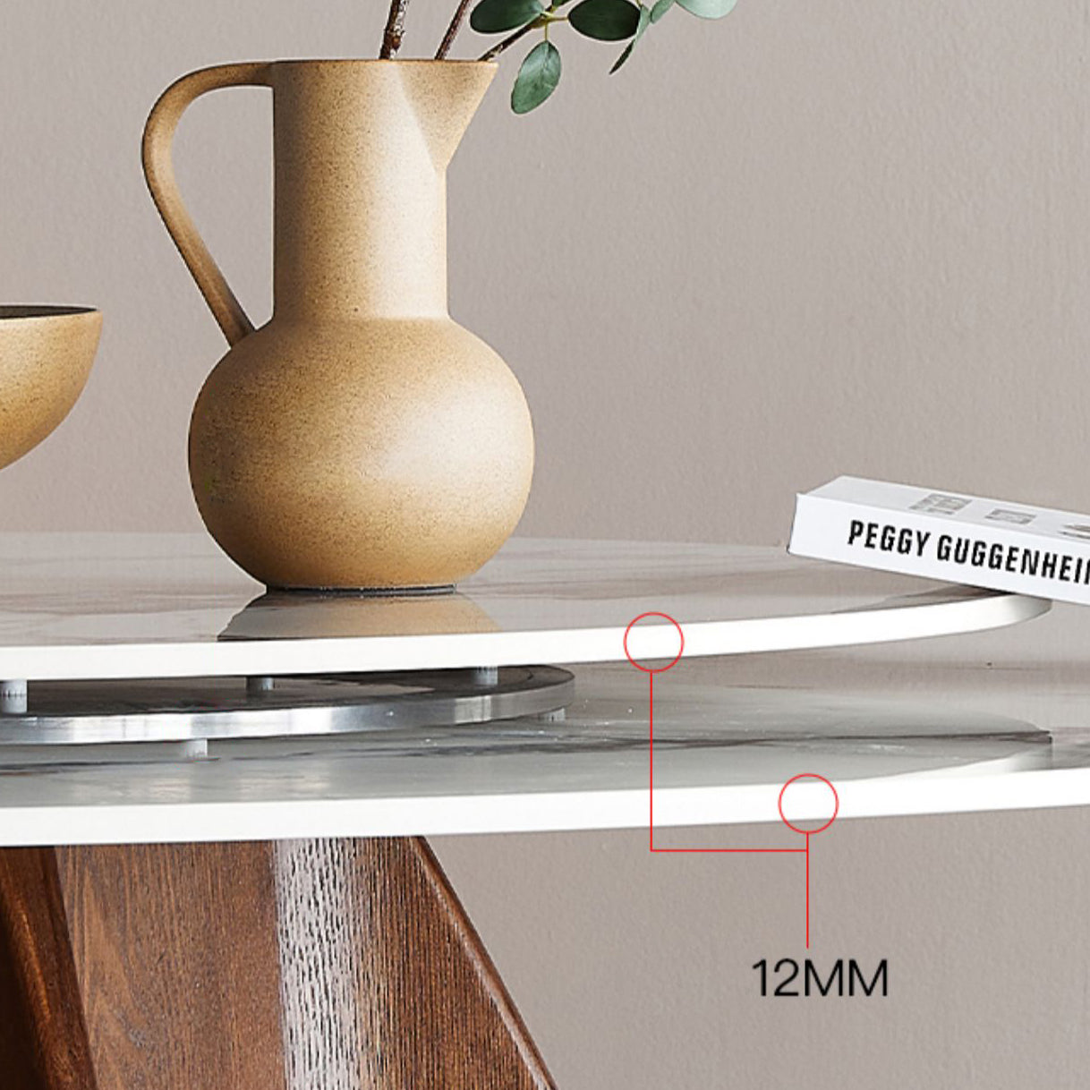 Round Dining Table Modern Stone Top Dining Table with Solid Wood Pedestal