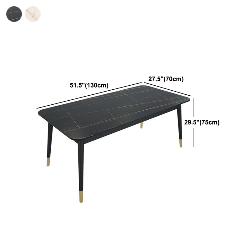 Stone Top Table Contemporary Rectangle Table with 4 Legs in Black