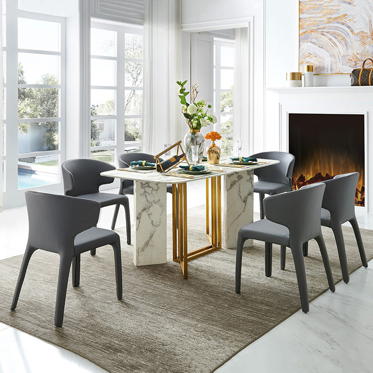 Matte Finish Solid Back Chair for Dining Room Faux Leather Contemporary Dining Chair