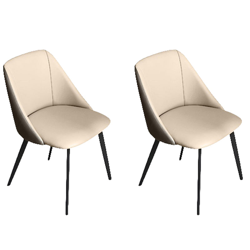 Contemporary Dining Arm Chair with Black Metal Legs Faux Leather Side Chair