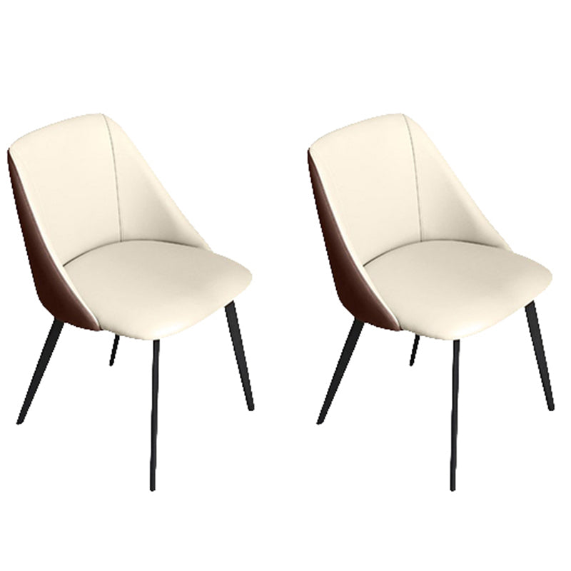 Contemporary Dining Arm Chair with Black Metal Legs Faux Leather Side Chair