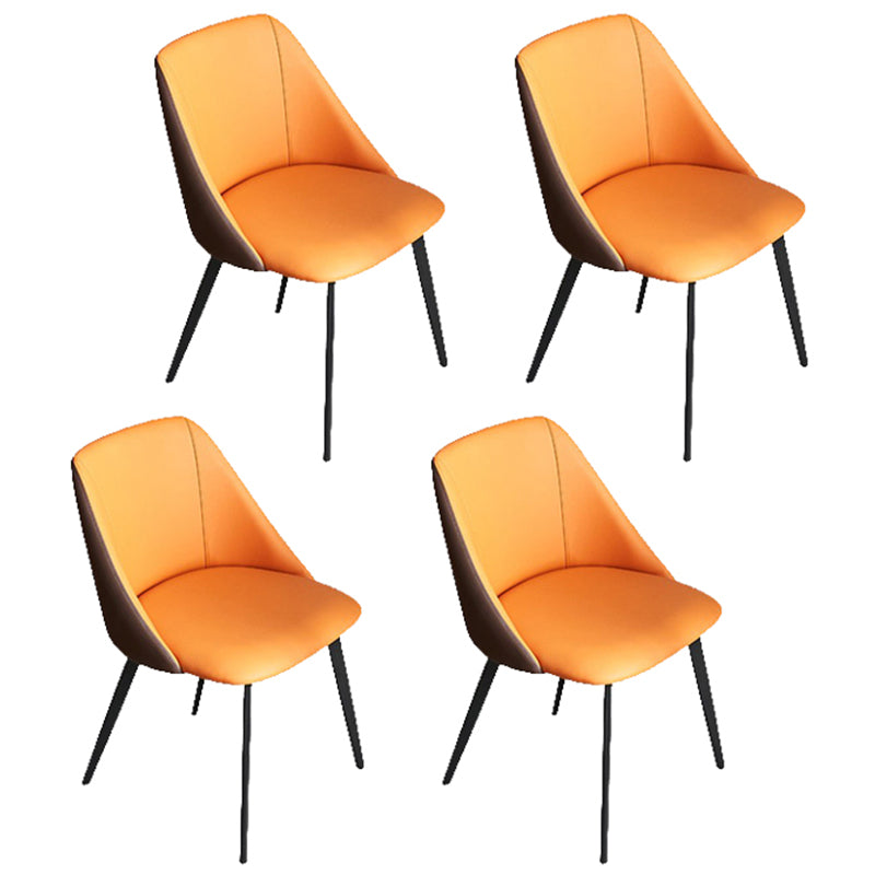 Contemporary Dining Arm Chair with Black Metal Legs Faux Leather Side Chair