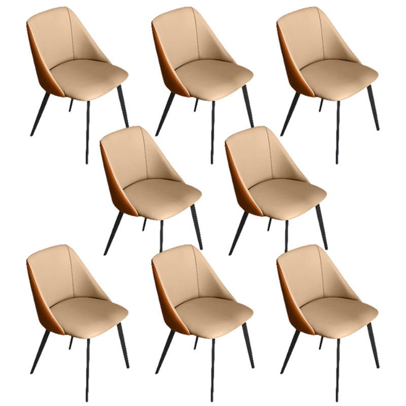 Contemporary Dining Arm Chair with Black Metal Legs Faux Leather Side Chair