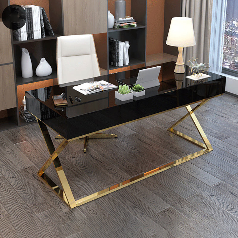 Trestle Rectangular Writing Desk with Metal Legs Office Desk Solid Wood