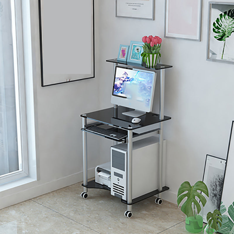 Rectangular Glass Computer Desk Keyboard Tray Contemporary Office Desk