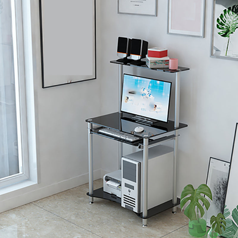 Rectangular Glass Computer Desk Keyboard Tray Contemporary Office Desk