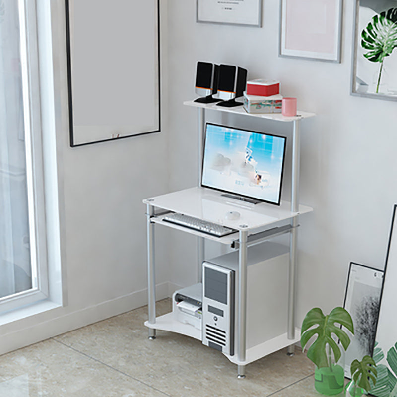 Rectangular Glass Computer Desk Keyboard Tray Contemporary Office Desk