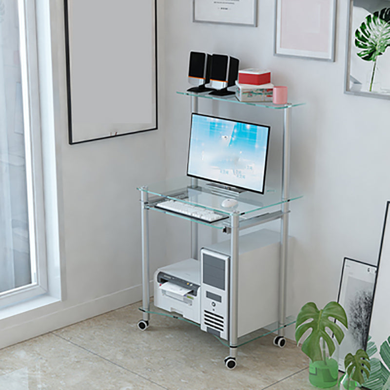 Rectangular Glass Computer Desk Keyboard Tray Contemporary Office Desk