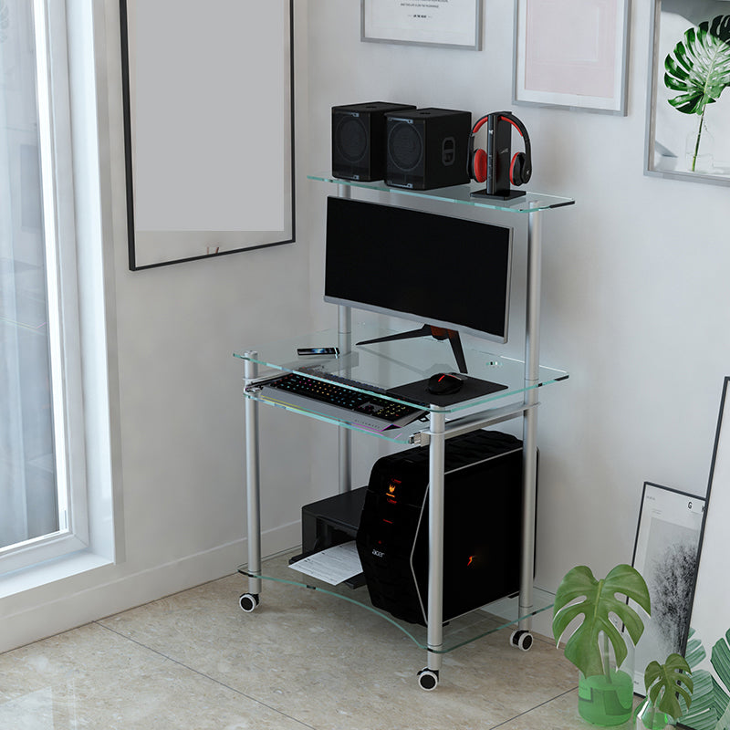 Rectangular Glass Computer Desk Keyboard Tray Contemporary Office Desk
