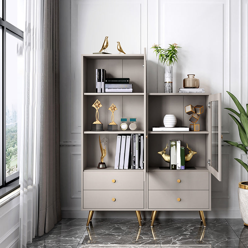 Modern Wooden Bookcase Standard Closed Back White/Champagne Bookshelf for Home Office