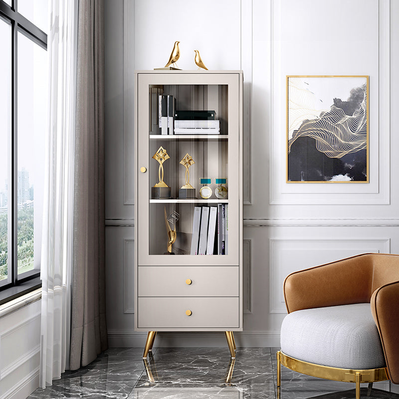 Modern Wooden Bookcase Standard Closed Back White/Champagne Bookshelf for Home Office