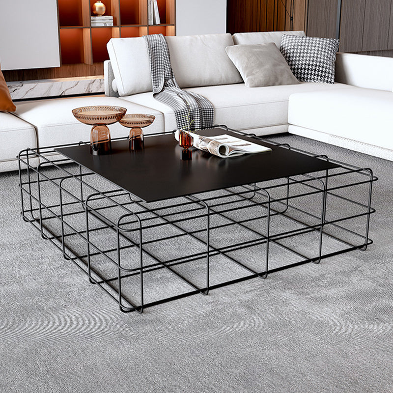 Black Mid-Century Modern Coffee Table with Iron Top and  Frame Base