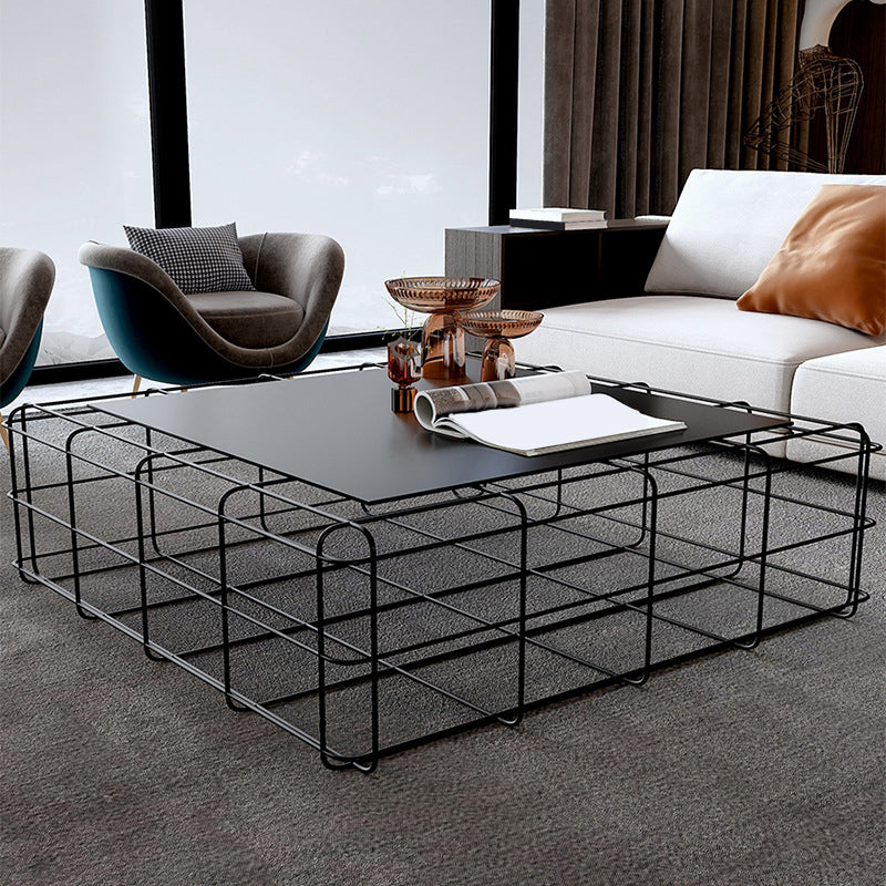 Black Mid-Century Modern Coffee Table with Iron Top and  Frame Base