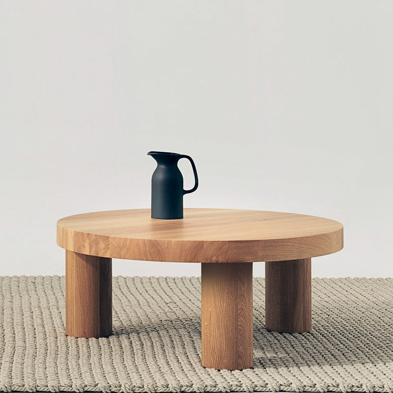 Scandinavian Round Solid Wood Coffee Table Natural 3 Legs Cocktail Table
