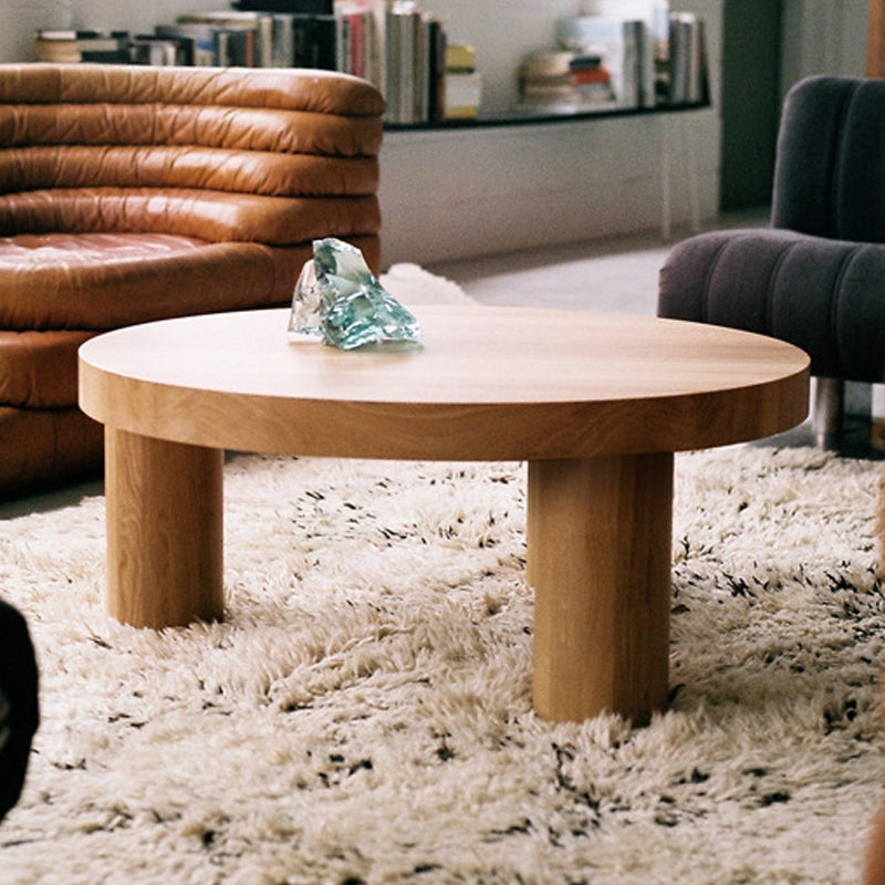 Scandinavian Round Solid Wood Coffee Table Natural 3 Legs Cocktail Table