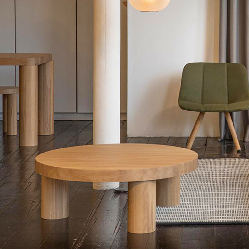 Scandinavian Round Solid Wood Coffee Table Natural 3 Legs Cocktail Table