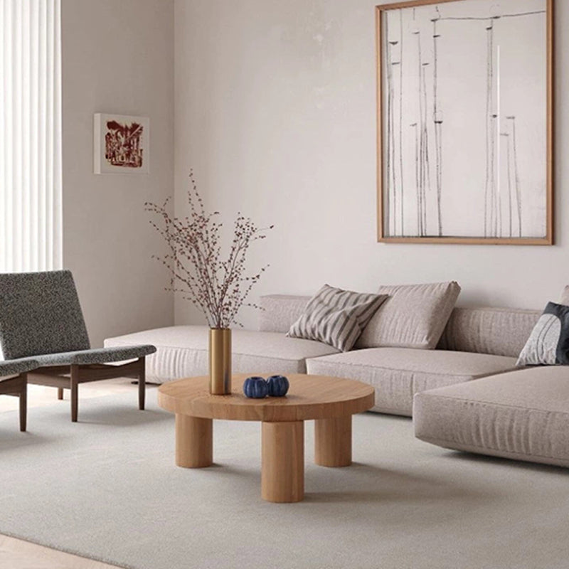 Scandinavian Round Solid Wood Coffee Table Natural 3 Legs Cocktail Table