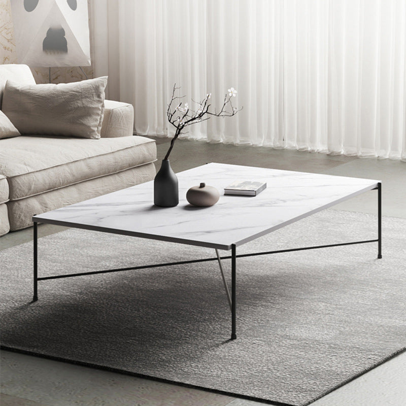 Metal Cross Legs Coffee Table with Rectangular Stone Top in White