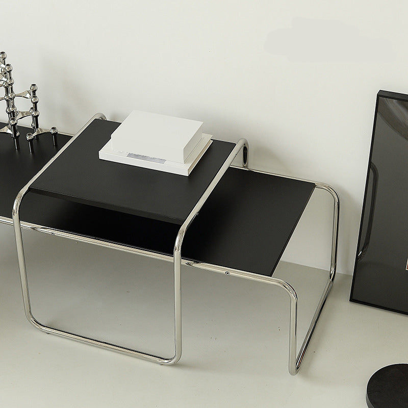 Contemporary Simple Sled Coffee Table Rectangular Wood Top Cocktail Table Set