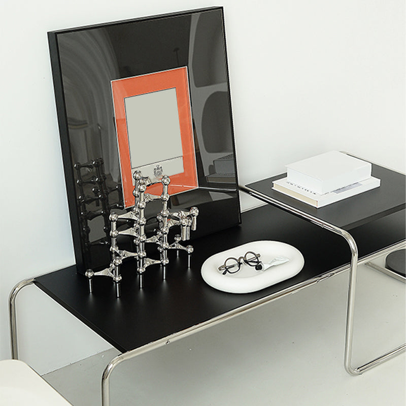 Contemporary Simple Sled Coffee Table Rectangular Wood Top Cocktail Table Set