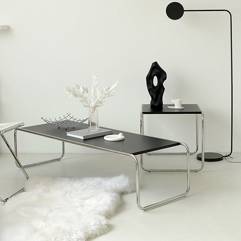 Contemporary Simple Sled Coffee Table Rectangular Wood Top Cocktail Table Set