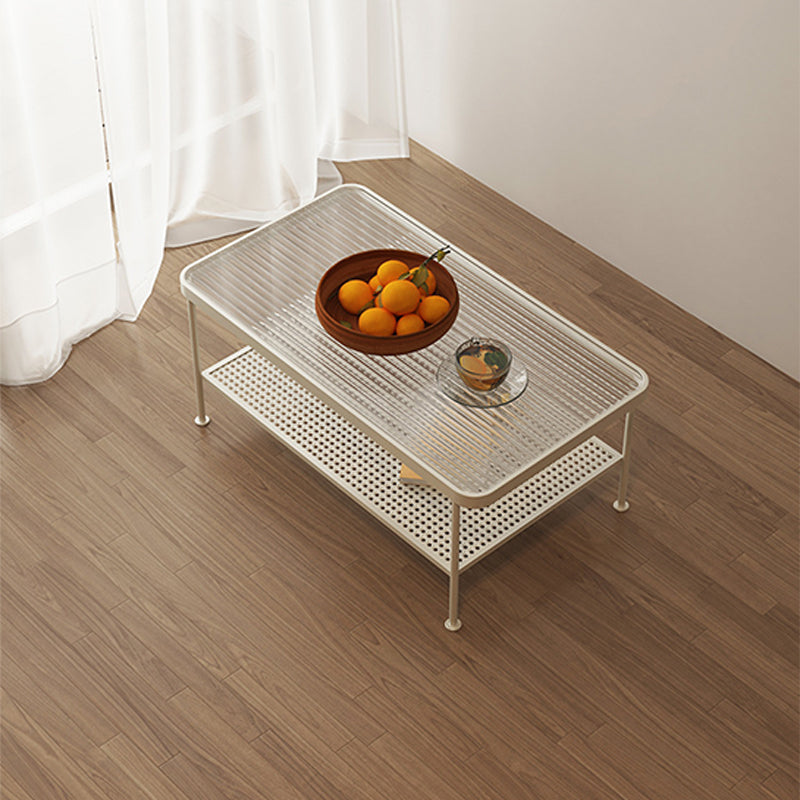Rectangular Glass Top Coffee Table Modern Shelf Included Cocktail Table