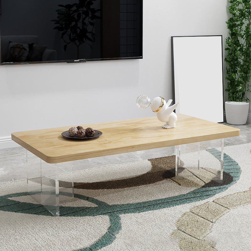 Modern Rectangle Coffee Table with Solid Wood Top and Acrylic Base