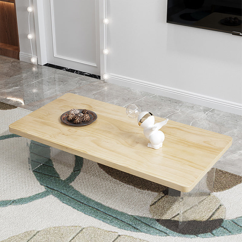 Modern Rectangle Coffee Table with Solid Wood Top and Acrylic Base